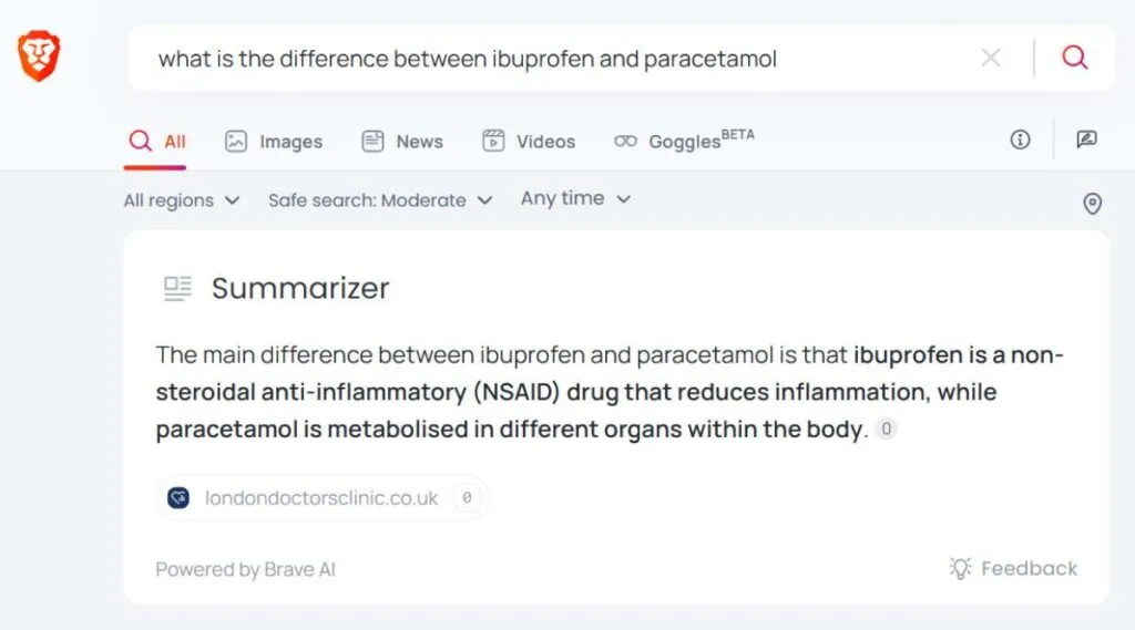 Brave AI Summarizer tool