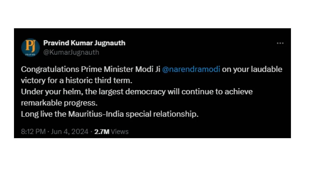 Mauritius Prime Minister Jagannath also congratulated PM Modi