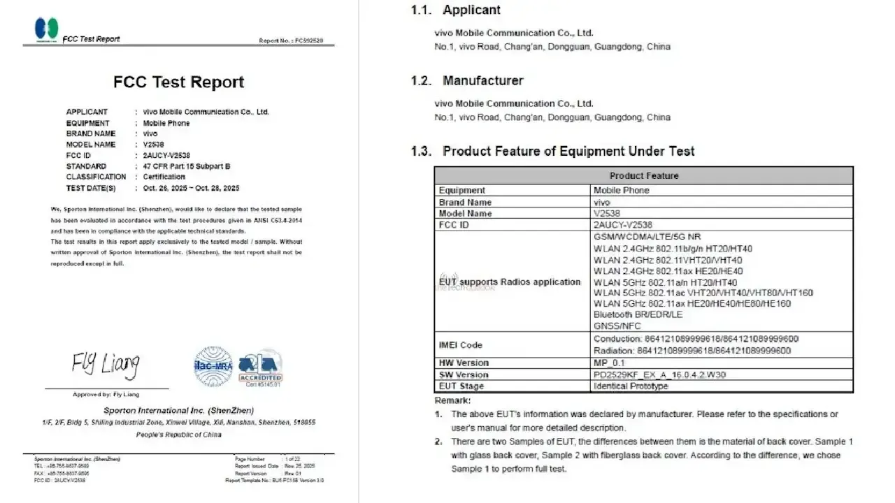 Vivo V70 FCC Certification 