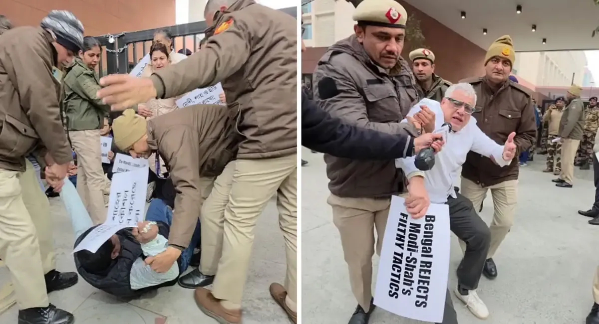 ED रेड के खिलाफ TMC का हल्लाबोल : होम मिनिस्ट्री के बाहर धरना, हिरासत में 8  सांसद, मोदी-शाह की गंदी चाल नहीं चलेगी के लगे नारे - People's Update