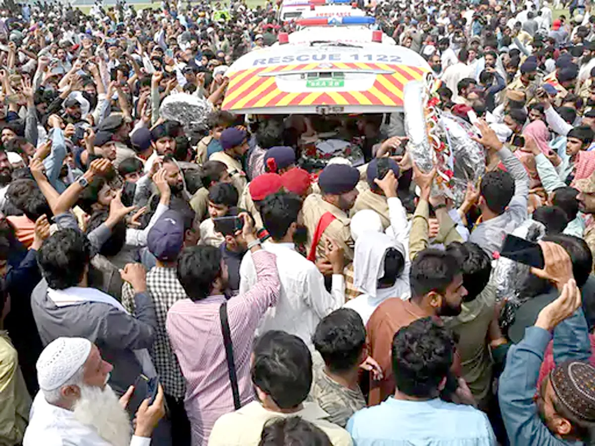 A large number of people are attending the funeral of the terrorists