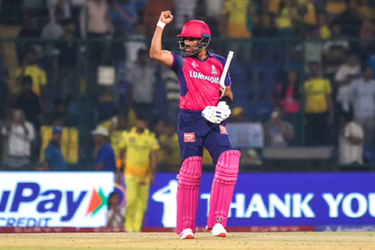  Rajasthan Royals' Riyan Parag is bowled out during the Indian Premier League (IPL) 2025 match