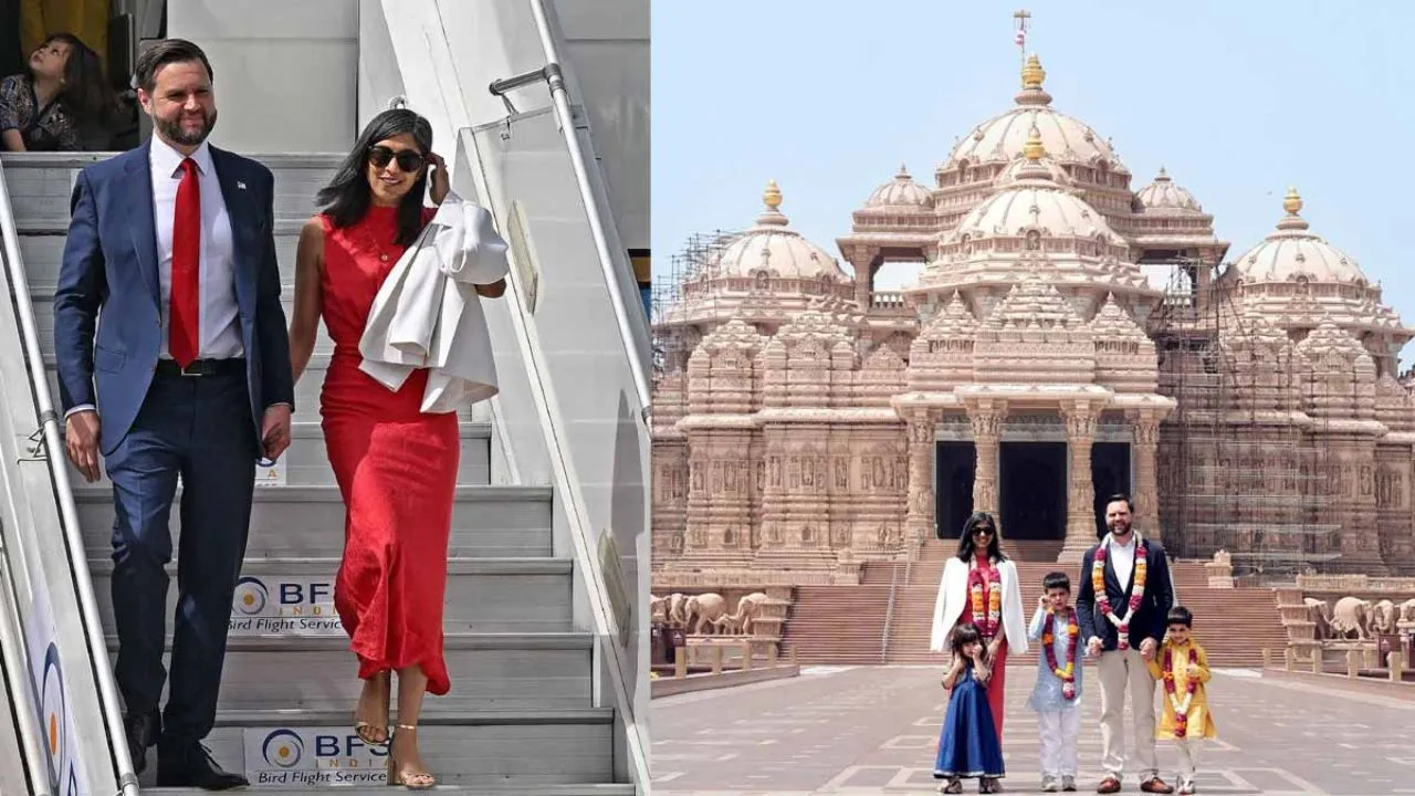 Pm Modi with JD Vance family during india visit at akshardham