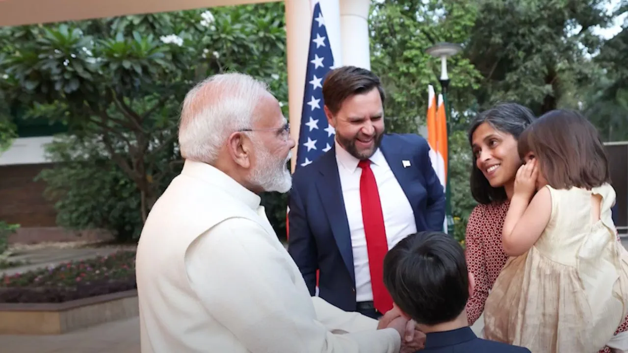 Pm Modi with JD Vance family during india visit