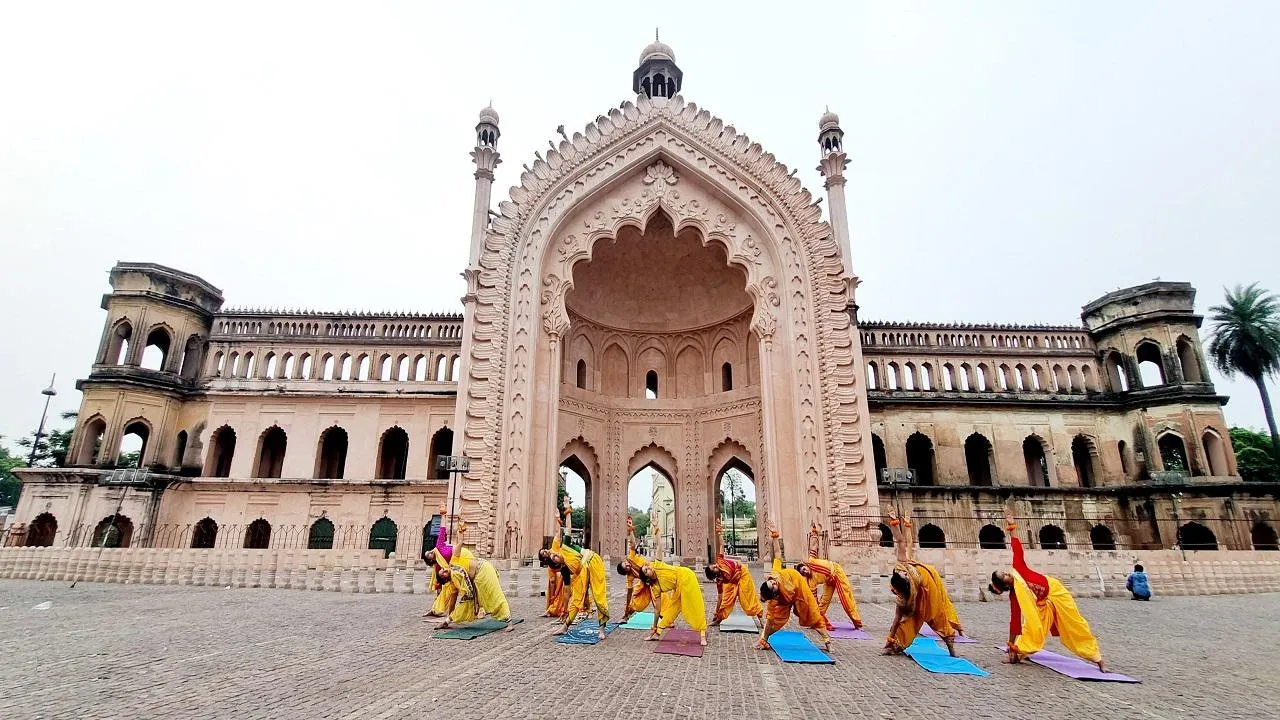 Students did yoga at Rumi Darwaza