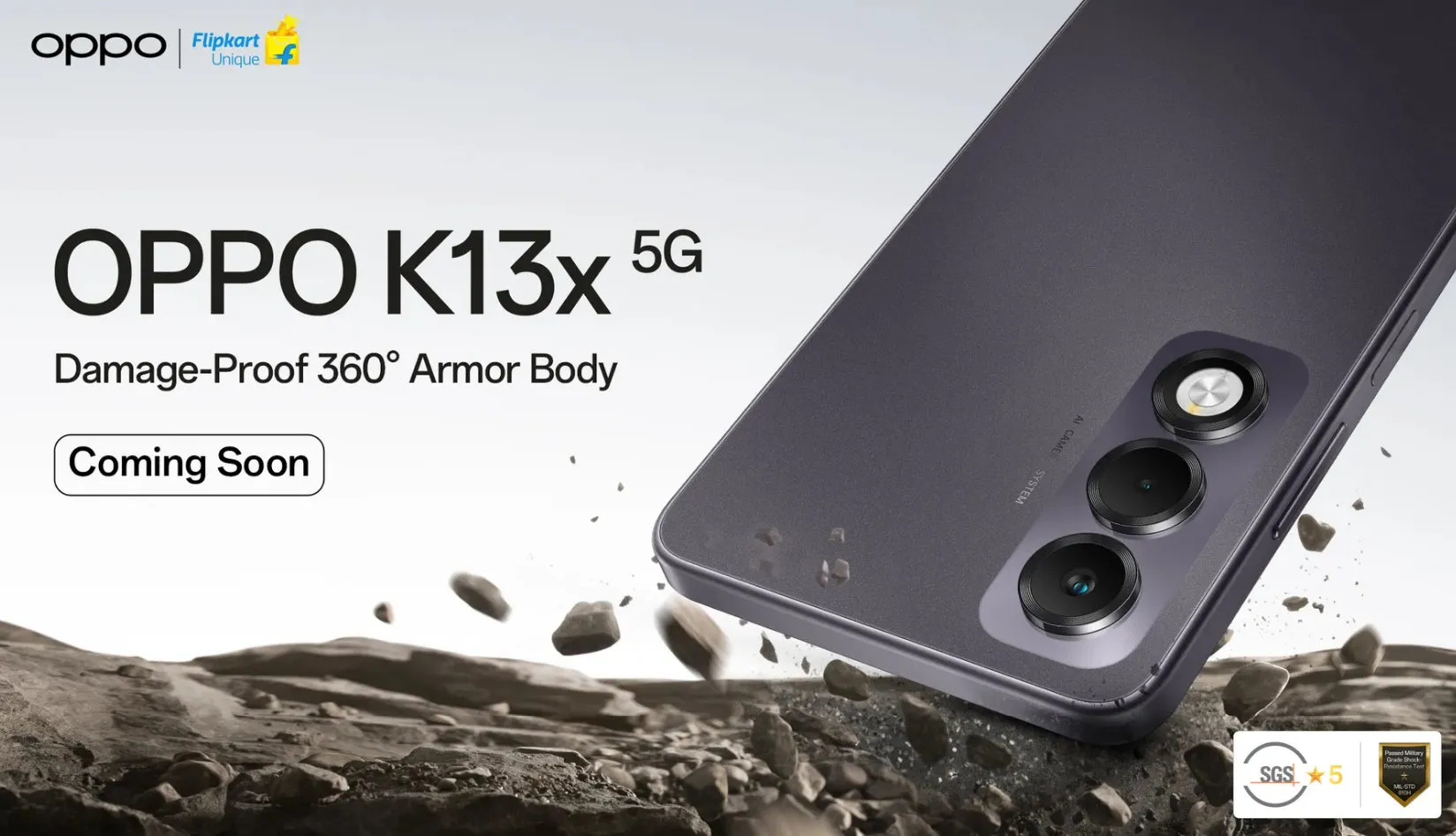 OPPO K13x 5G: 360° Damage-Proof Armour Body, military-grade durability,  Crystal Shield glass protection, IP65 ratings confirmed