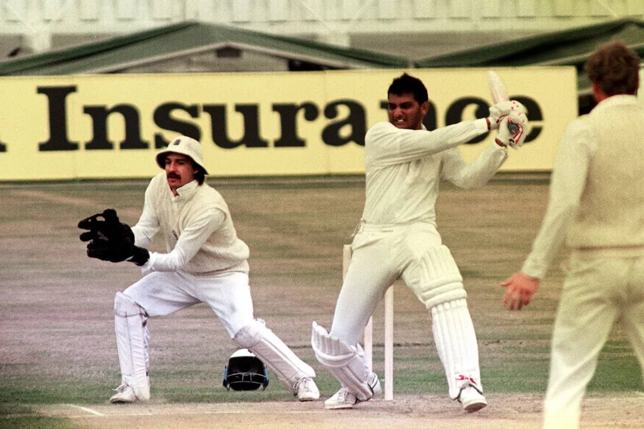 Mohammad Azharuddin smashes one, England v India, 2nd Test, Old Trafford, 4th day, August 13, 1990