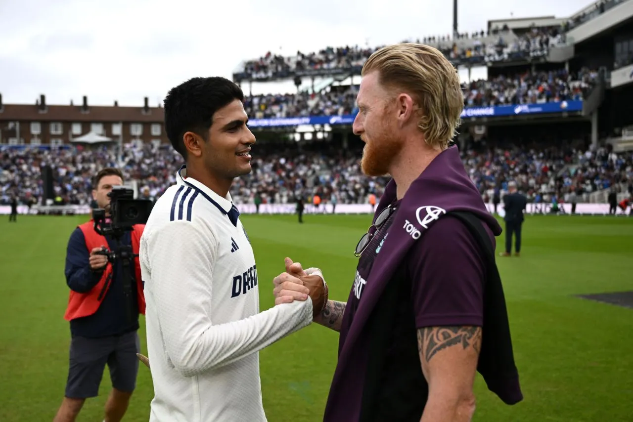 Shubman GIll and Ben Stokes shake hands after drawing the series level 2-2, England vs India, 5th Test, 5th day, The Oval, August 4, 2025