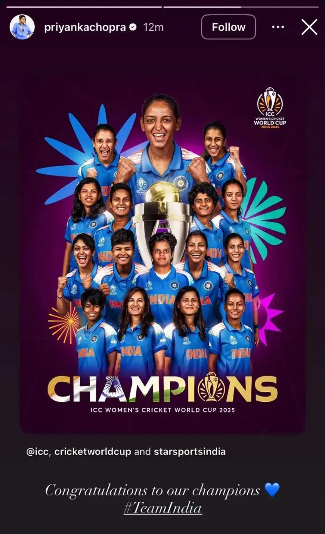 Priyanka Chopra, Kareena Kapoor, Anushka Sharma salute women's cricket team  after World Cup win: 'Our heroes' | Bollywood