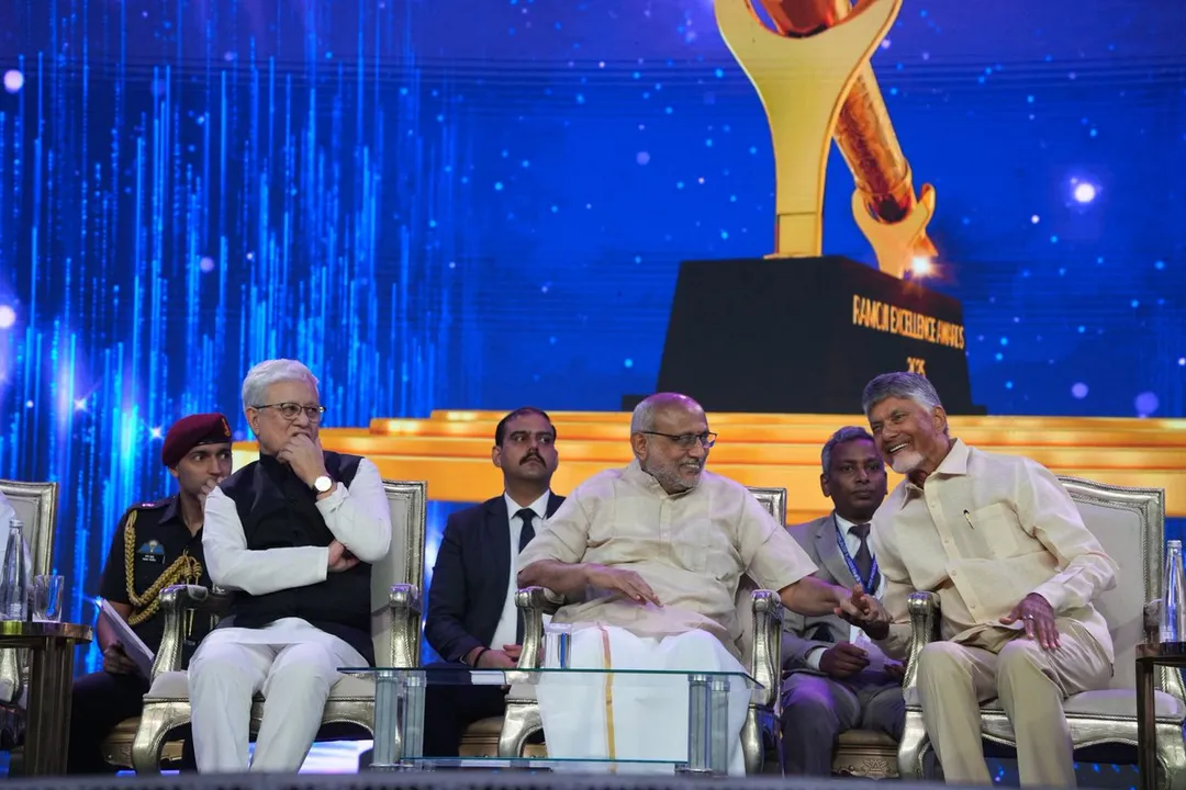 The Hon'ble Governor of Telangana, Shri Jishnu Dev Varma, accompany the  Hon'ble Vice President of India, Shri C. P. Radhakrishnan to attend the “Ramoji  Excellence Awards – 2025” at Ramoji Film City,