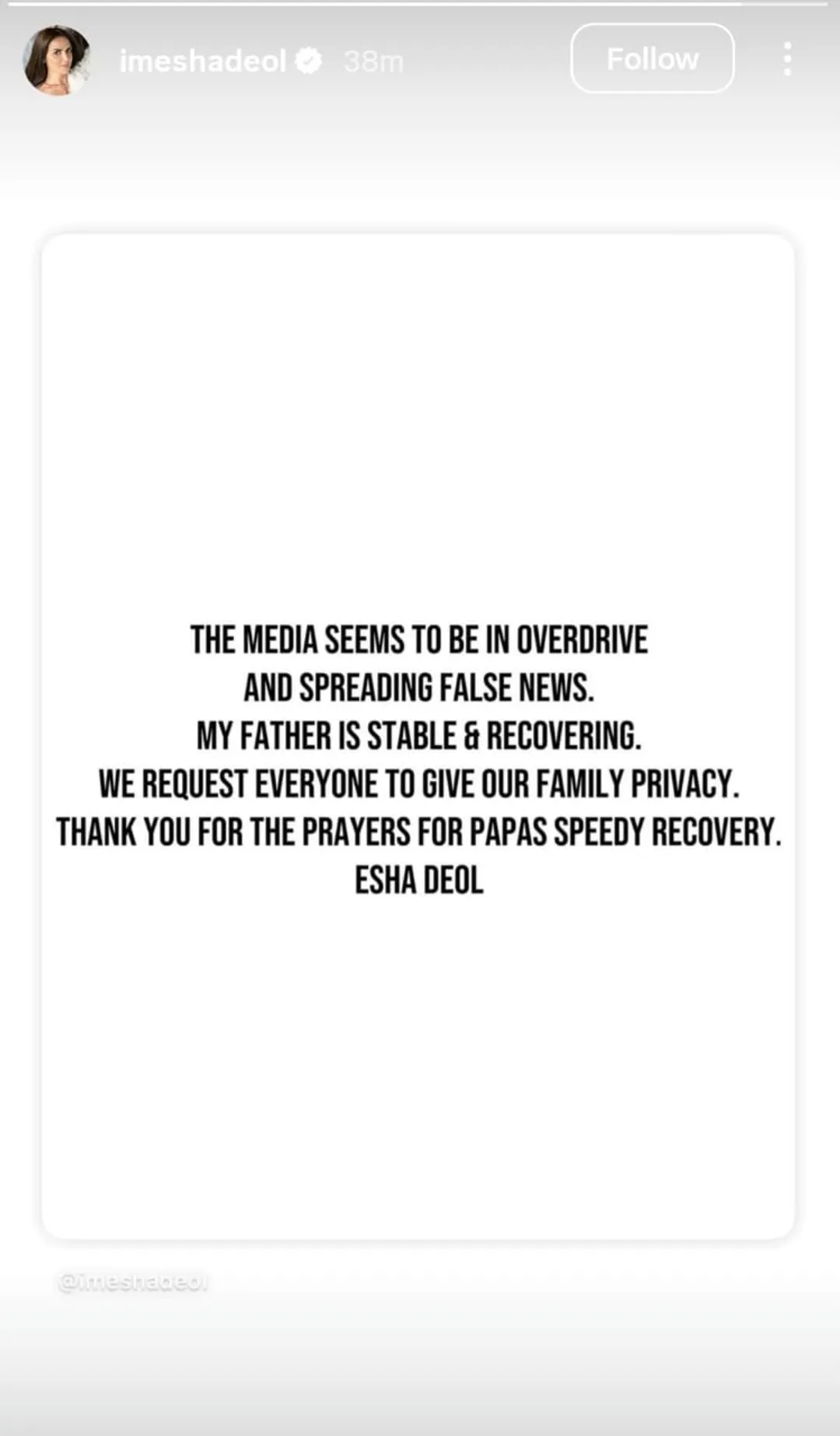 Esha Deol Breaks Silence on Dharmendra Health “He Is Under Doctor's  Supervision, Please Keep Him in Your Prayers” - Times Bull