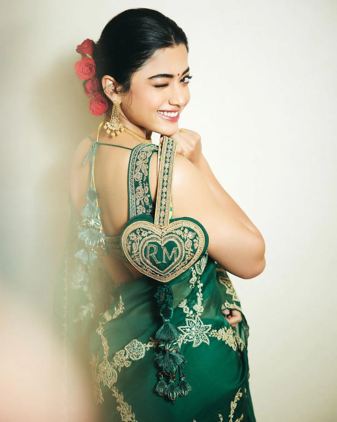 Rashmika Mandanna Green Saree