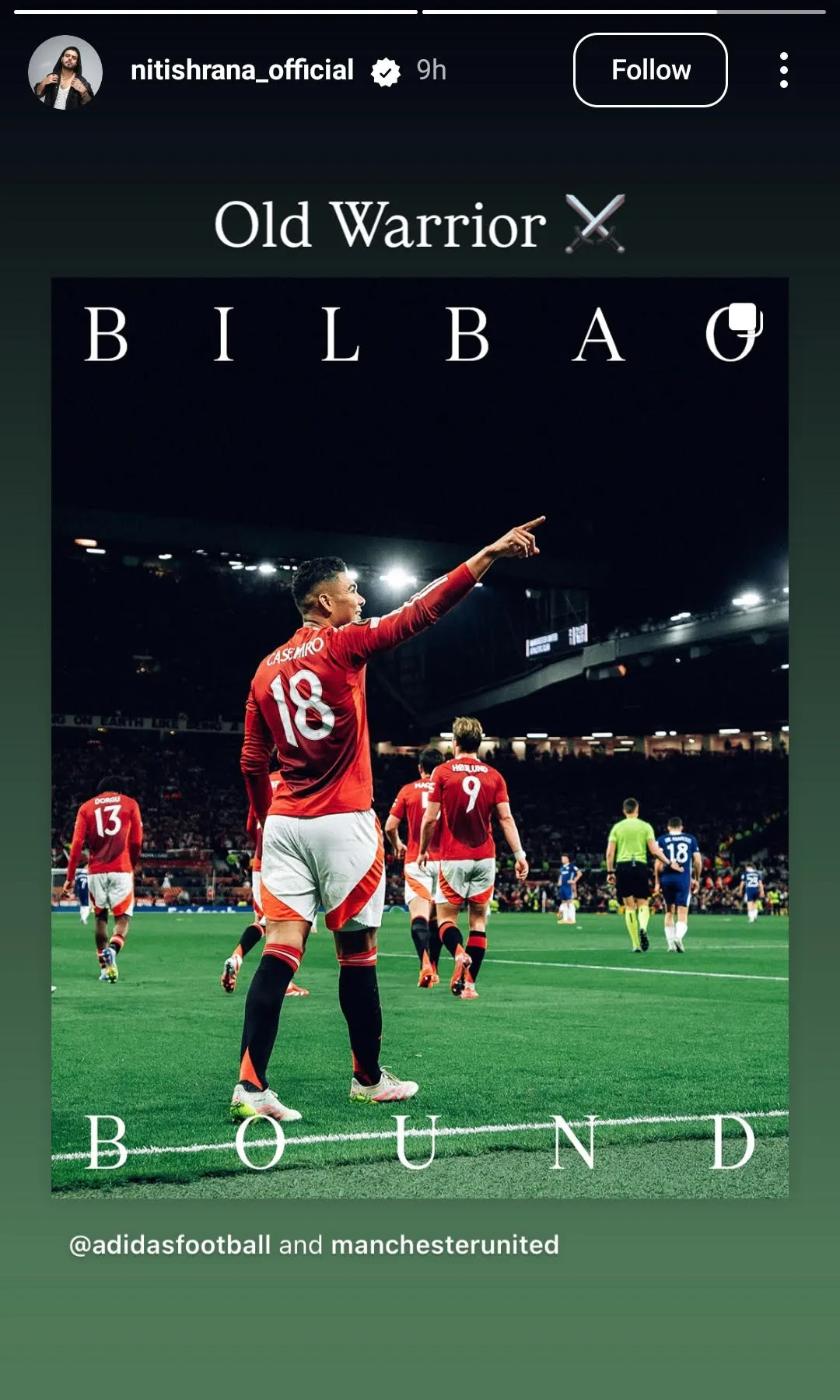 Nitish Rana post for Casemiro