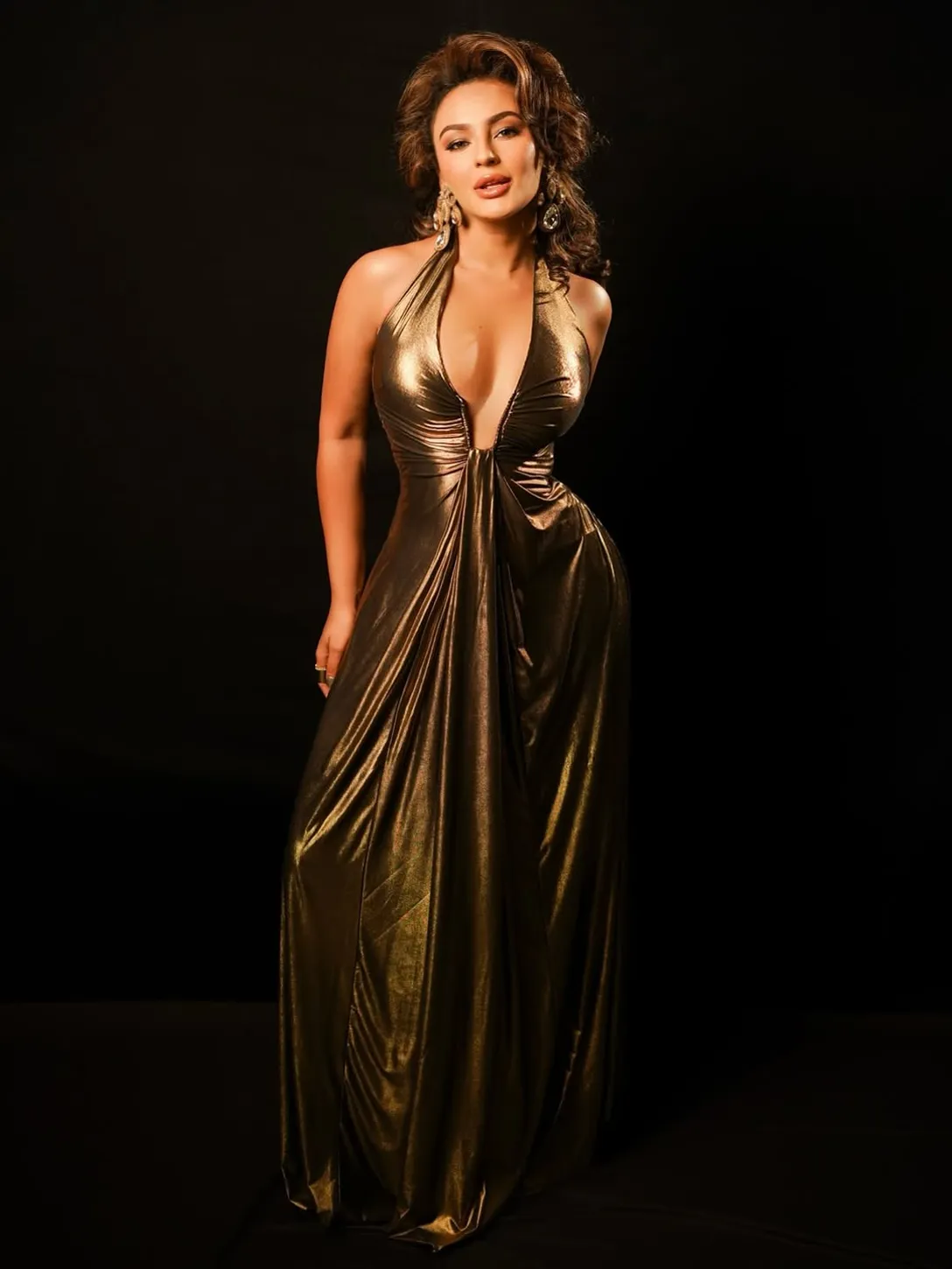 Seerat Dazzles in Bold Gold Evening Outfit