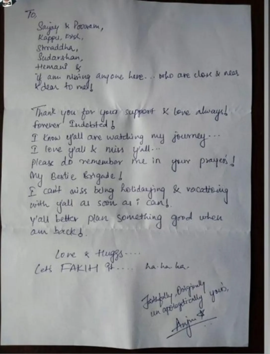 Anjuum Faakih note