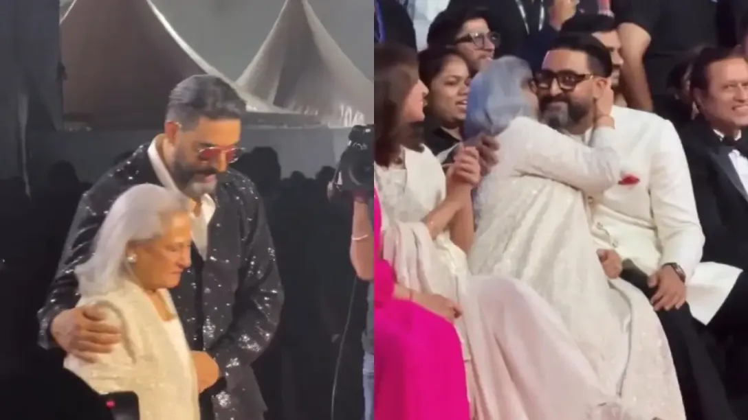 Jaya Bachchan laughs as Abhishek gives tribute to father Amitabh Bachchan  at Filmfare