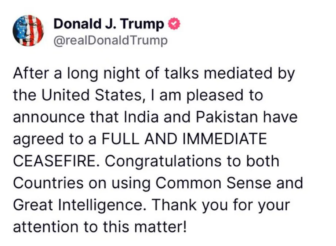 Rohan Dua on X: "India & Pakistan To Call Of War: Trump This decision is  being announced by US President Donald Trump officially. He has  congratulated both countries for using "common sense