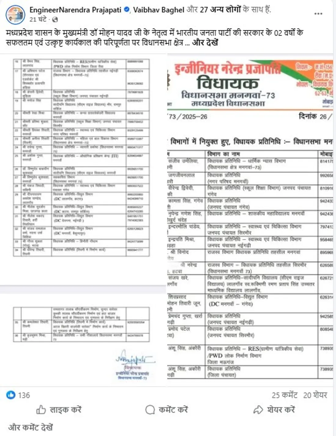 BJP MLA Narendra Prajapati FB