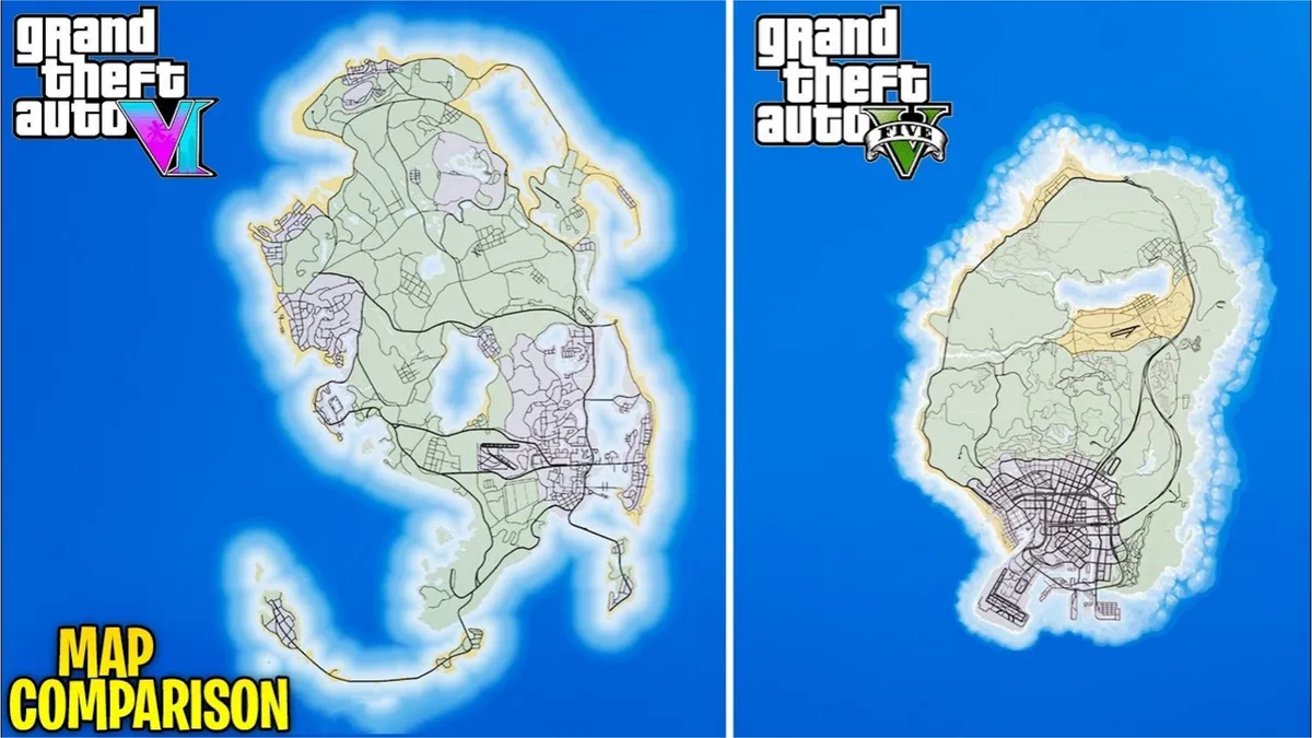 GTA 6 Map Could be 2.1 Times the Size of GTA 5 Map with a Much Denser Vice  City, image size:1200x675