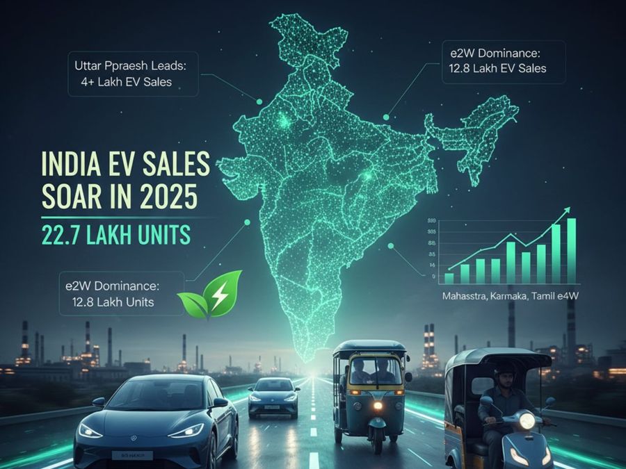 India’s EV Sales Surge to 22.7 Lakh Units in 2025, Uttar Pradesh Leads Nationally