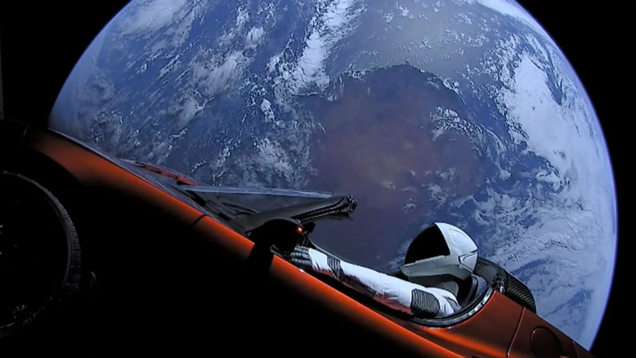 Tesla Roadster in Space with mannequin Starman