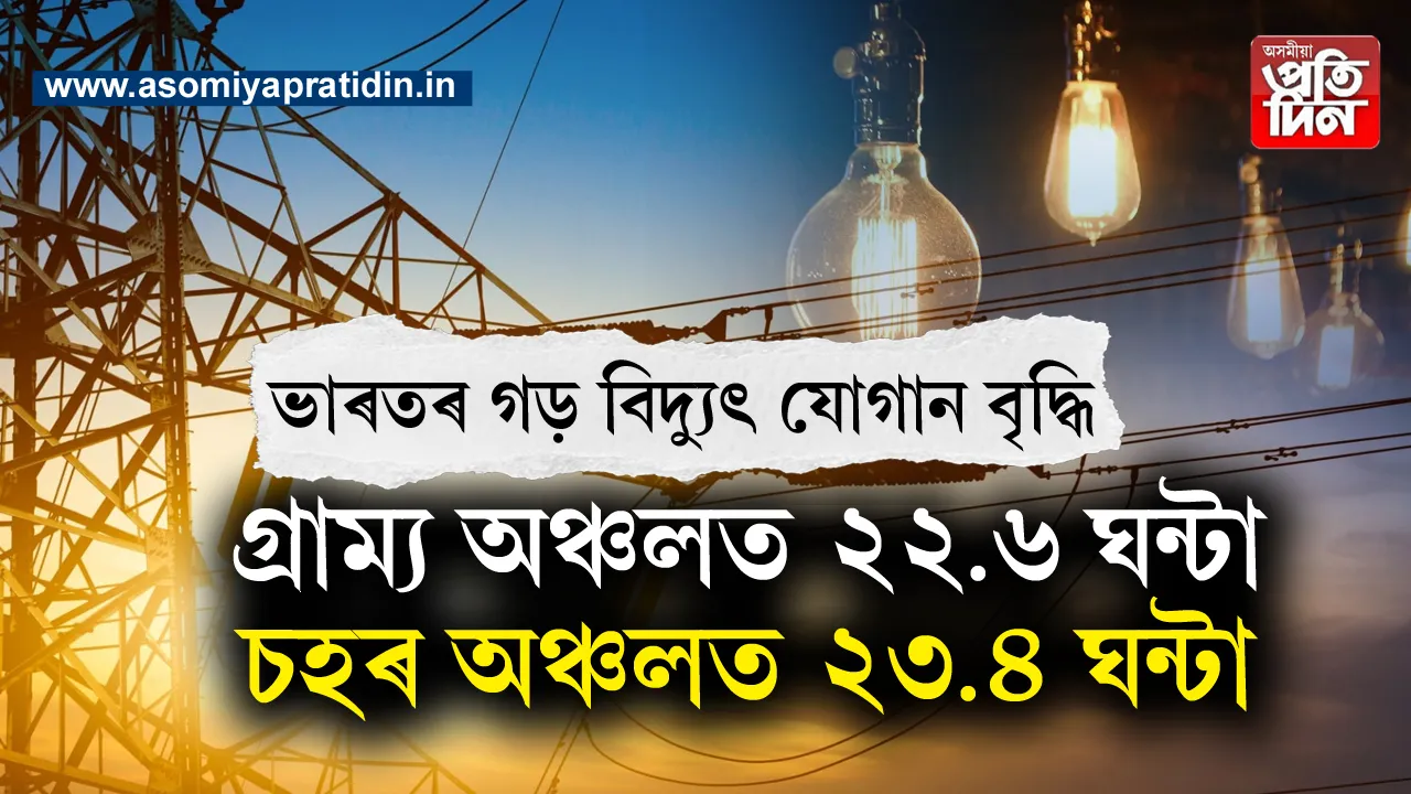 ভাৰতত বৃদ্ধি পাইছে বিদ্যুতৰ যোগান। শেহতীয়াকৈ কেন্দ্ৰীয় চৰকাৰে সদৰি কৰা এক তথ্য অনুসৰি, দেশত গড় বিদ্যুতৰ যোগান এতিয়া যথেষ্ট সন্তোষজনক। কেন্দ্ৰীয় শক্তি মন্ত্ৰী মনোহৰ লাল খট্টৰে কয় যে-  ২০১৪ চনত গ্ৰামাঞ্চলত গড় বিদ্যুৎ যোগান ১২.৫ ঘণ্টাৰ পৰা ২০২৫ চনত ২২.৬ ঘণ্টা আৰু চহৰ অঞ্চলত ২০২৫ চনত ২৩.৪ ঘণ্টালৈ বৃদ্ধি পাইছে।