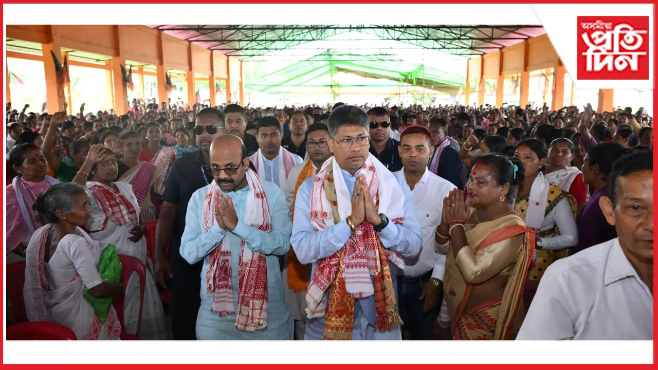 জাগীৰোডত মন্ত্ৰী পীযুষ হাজৰীকাৰ ইখনৰ পিছত সিখন নিৰ্বাচনী প্ৰচাৰ সভা