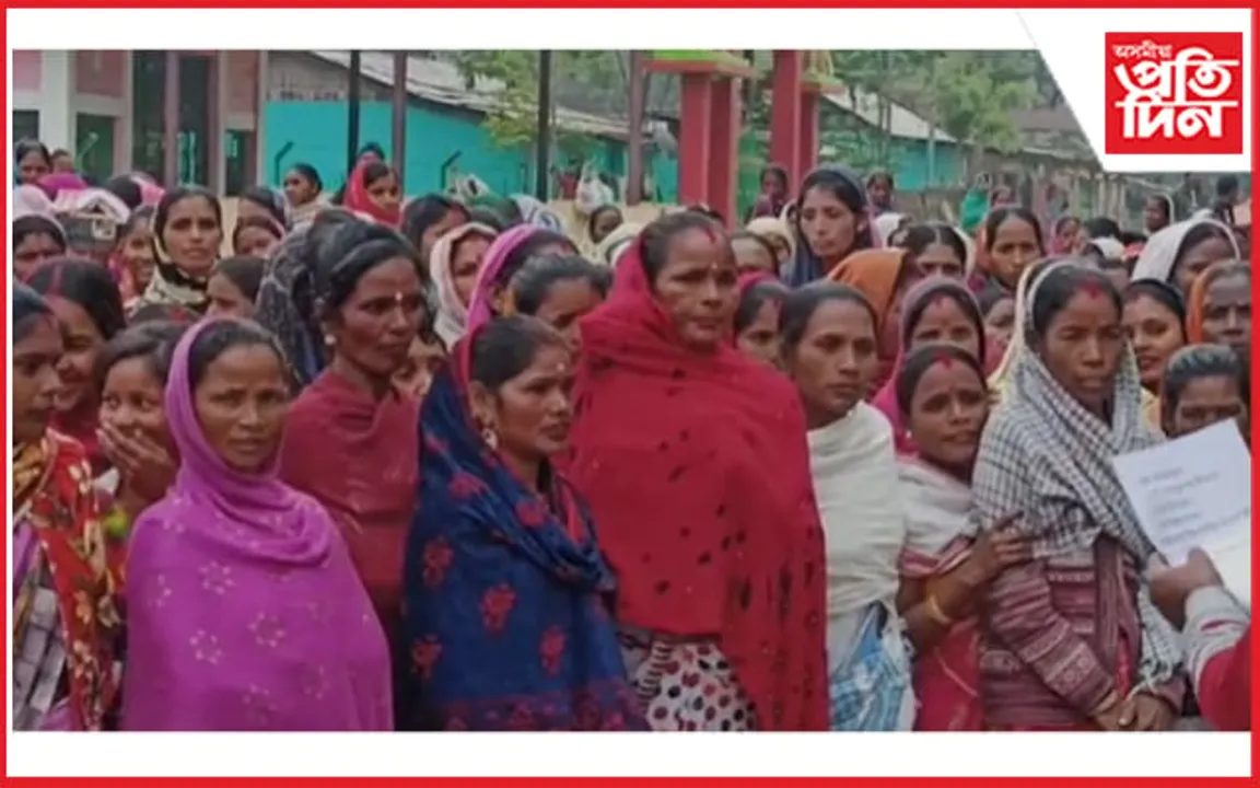 প্ৰাপ্য লাভৰ দাবীৰে চাহ নিগমৰ অধীনৰ বাগিচাৰ শ্ৰমিকৰ প্ৰতিবাদ..