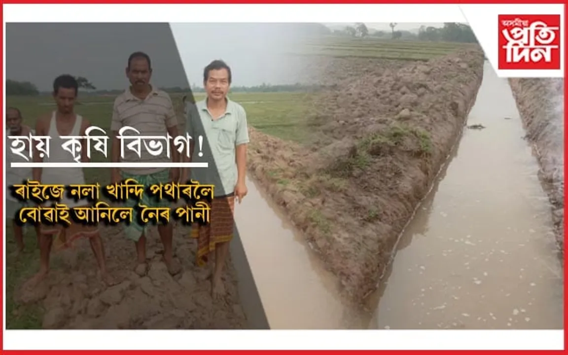 পথাৰ শুকান, অসহায় কৃষকঃ JCB ৰে নলা খান্দি পথাৰলৈ বোৱাই আনিলে নৈৰ পানী... 