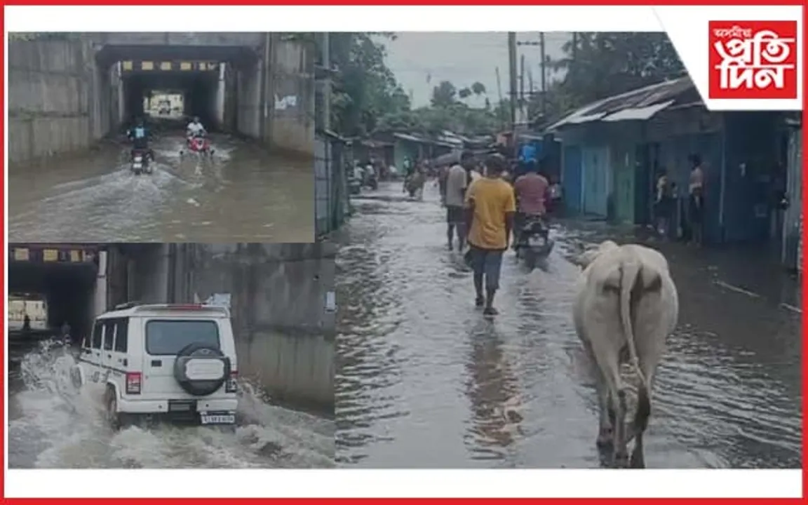 এজাক বৰষুণতে জলমগ্ন লামডিং ৰে’লৱেৰ অঞ্চল