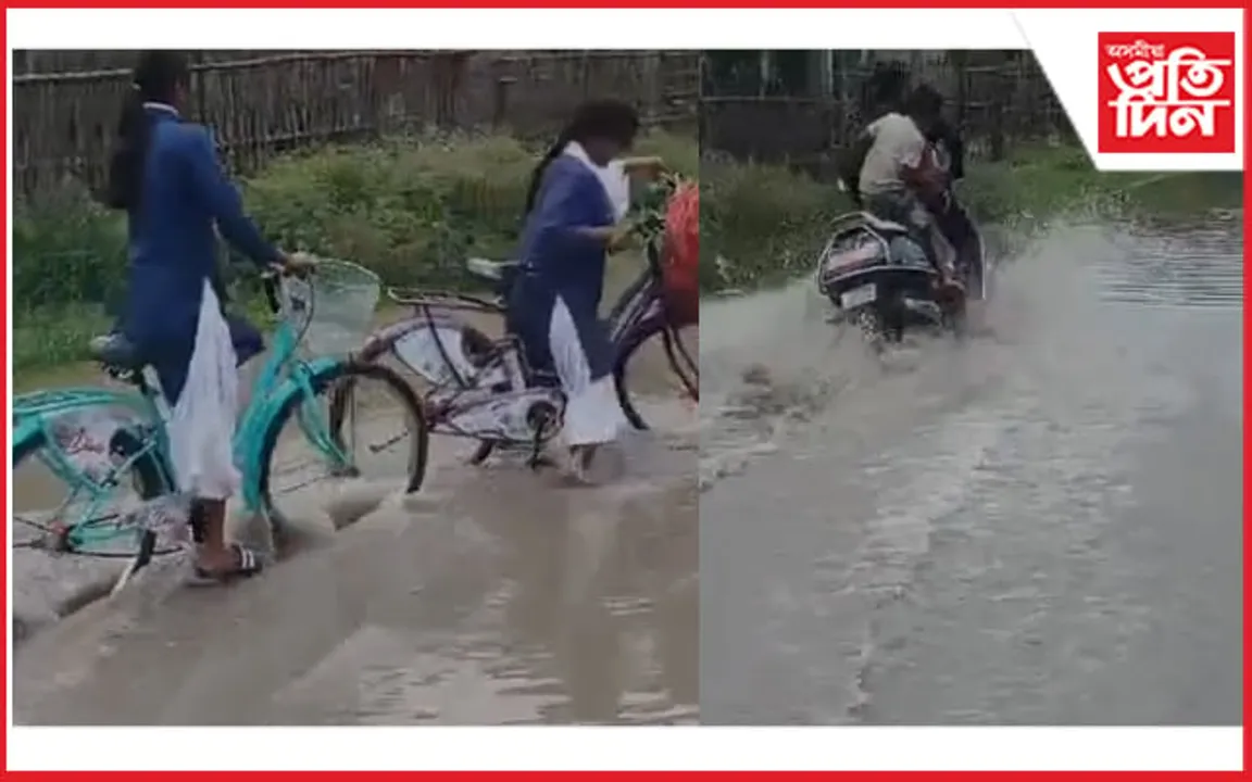 ৰঙাপৰাত পথৰ শোচনীয় অৱস্থা : বাহনৰ পৰা পৰি আহত ছাত্ৰ