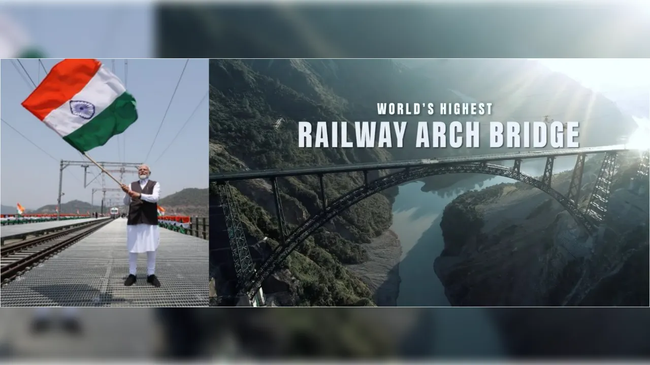  Chenab Rail Bridge, world’s tallest railway bridge, Chenab Bridge cost, Chenab Bridge aerial view, Jammu and Kashmir Photograph: (IANS) 