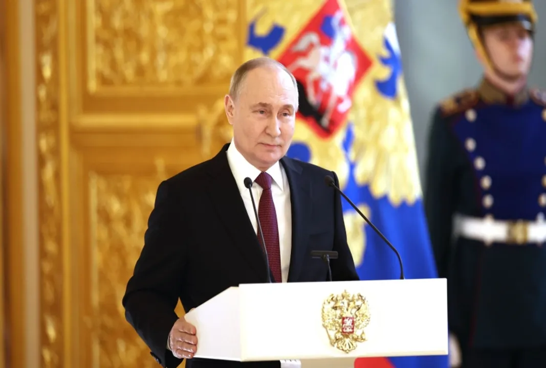  Moscow : Russia President Vladimir Putin delivers a speech during a meeting with his authorised representatives for the presidential election campaign in the St Andrew Hall of the Grand Kremlin Palace, in Moscow on Wednesday, March 20, 2024. (Photo: IANS/Kremlin) 