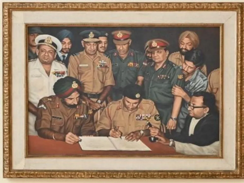  सेना ने स्पष्ट किया है कि यह पेंटिंग हटाई नहीं गई है, बल्कि दिल्ली कैंट स्थित मानेकशॉ सेंटर में स्थानांतरित की गई है।फोटो एक्स (INDIAN ARMY) 