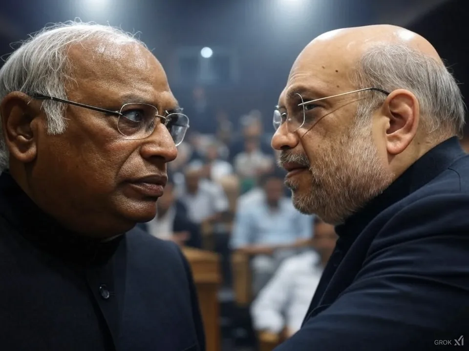  मल्लिकार्जुन खड़गे और अमित शाह। फोटोः ग्रोक 