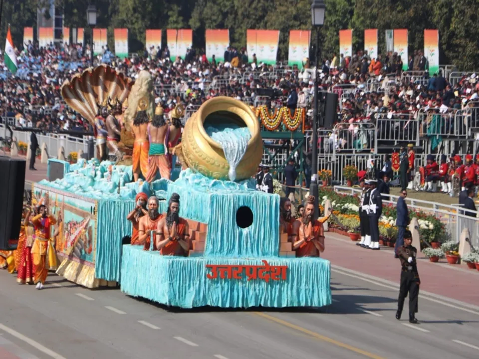  गणतंत्र दिवस के मौके पर यूपी की झांकी में महाकुंभ को दर्शाया गया था। फोटोः IANS 