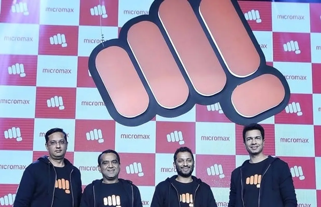 From L R Sumeet Kumar Rajesh Agarwal Vikas Jain Rahul Sharma Co Founders at Micromax unveil the new logo x