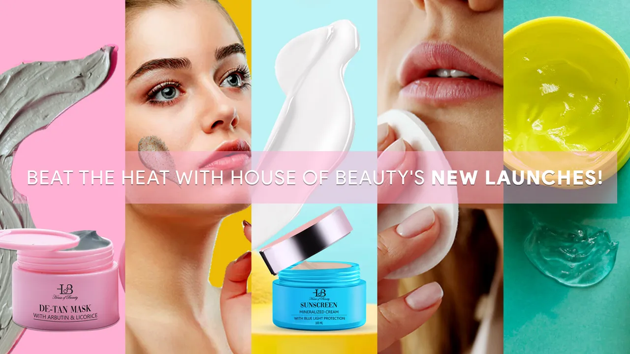 House of beauty new launches - mineral sunscreen - detan mask - aloe vera gel - anti pimple wipes - face scrub for clear glowing skin