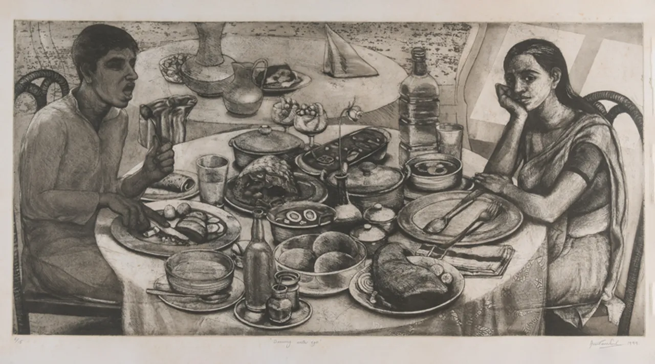 Anupam Sud, Dining with Ego, 1999 Etching and intaglio on archival paper 900X500 (1)