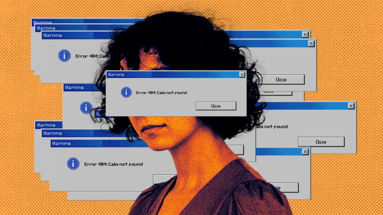 A graphical image of a woman and her errors popping due to her Type-A personality