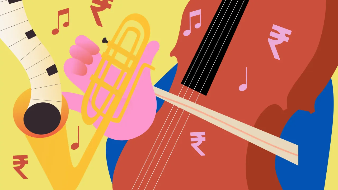  A picture of music notes and instruments to show how the business of musicians in India works, how musicians make money in India and what independent musicians in India need to o to bag a spot in music festivals in India 