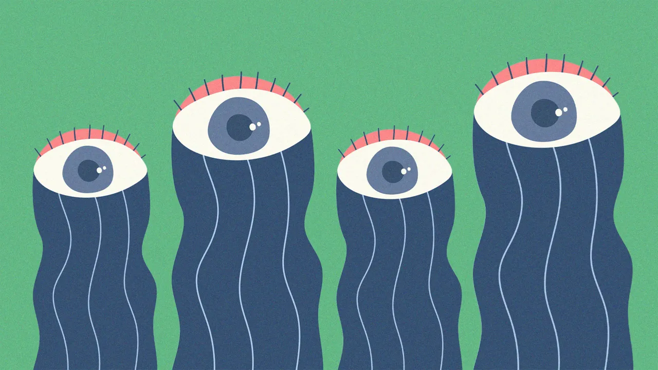 A visual with multiple singular eyes with tears streaming down to show how the benefits of crying, collective crying sessions and the possibility of crying therapy in India with the advent of mental health awareness in India