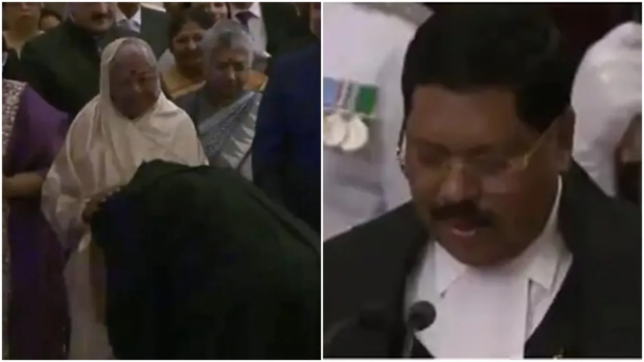 B R Gavai touch mothers feet