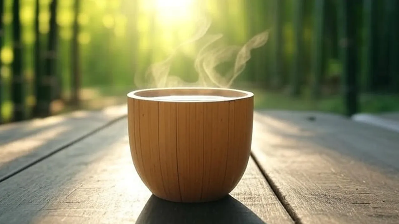 Darjeeling tea with steam: বাঁশের কাপে গ্রামীণ চা।