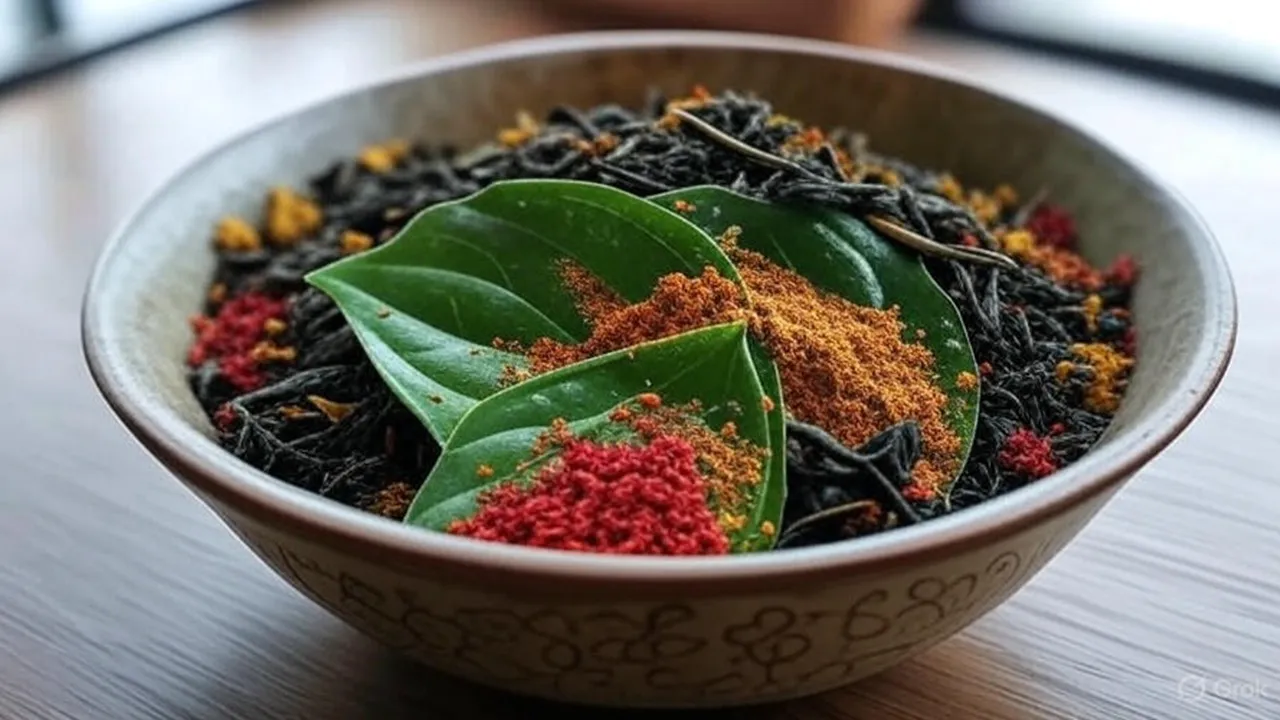Natural Hair Remedy: বাটিতে পান পাতা, চা এবং মেহেন্দি গুঁড়োর মিশ্রণ।