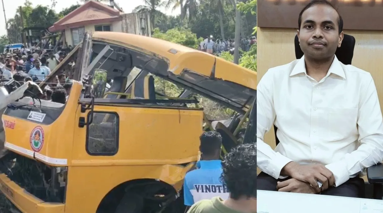 cuddlore collector school van accident railway gate