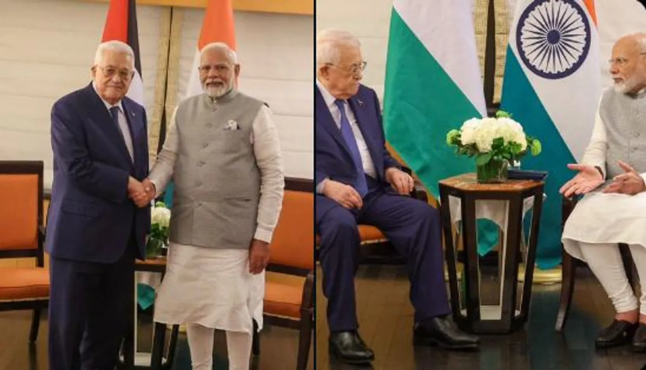 pm modi meets palestinian president mahmoud abbas expresses deep concern over gaza