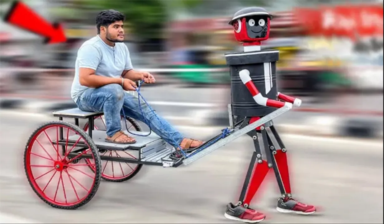 റിക്ഷ വലിക്കും റോബോട്ട്; 30,000 രൂപക്ക് 25 ദിവസം കൊണ്ട് വിദ്യാർഥികൾ നിർമിച്ച യെന്തിരൻ