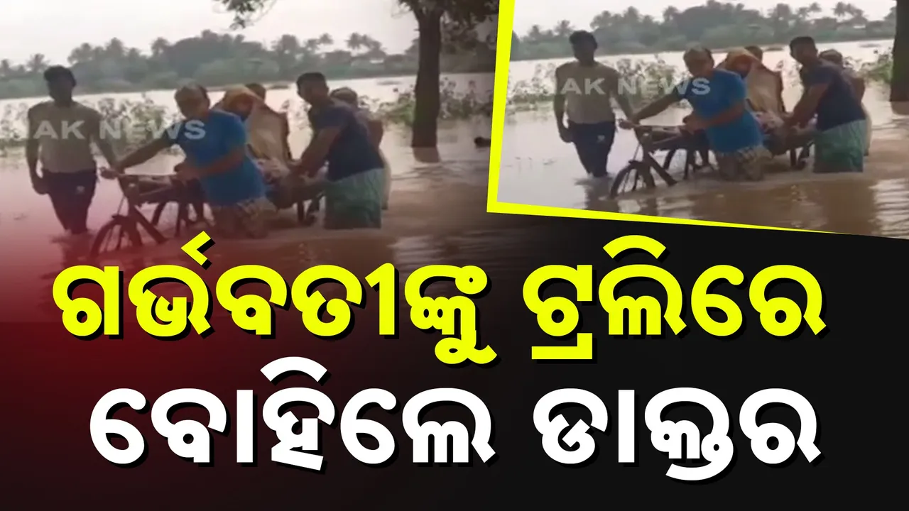  ବନ୍ୟା ଯୋଗୁଁ ଆସିପାରିଲାନି ଆମ୍ବୁଲାନ୍ସ ; ଗର୍ଭବତୀଙ୍କୁ ଟ୍ରଲିରେ ବୋହିଲେ ଡାକ୍ତର