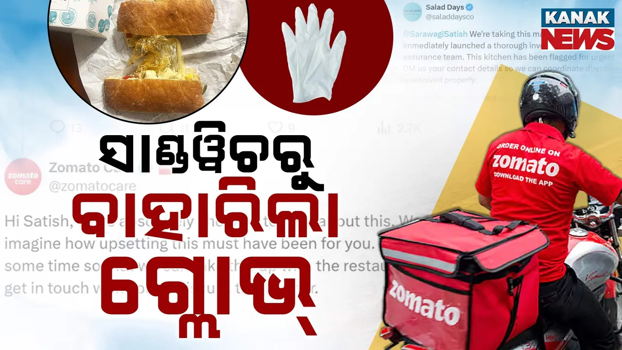  ସାଣ୍ଡୱିଚରୁ ବାହାରିଲା ଗ୍ଲୋଭ୍; ଜୋମାଟୋ ଉପରେ ରାଗିଲେ ଗ୍ରାହକ, ସୋସିଆଲ ମିଡିଆରେ ସଫେଇ ରଖିଲା ରେଷ୍ଟୁରାଣ୍ଟ୍